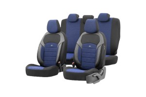Καλύμματα Αυτοκινήτου Otom Nova Universal Ύφασμα Jacquard / Δερματίνη Σετ Εμπρός / Πίσω Μπλε - Μαύρο NOV-3304 11 Τεμάχια