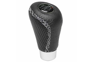 Πόμολο Λεβιέ Ταχυτήτων Universal Δερματίνη Μαύρο Με Άσπρη Ραφή Για Κανονική Όπισθεν 2505GRW