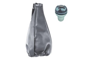 Πόμολο Και Φυσούνα Λεβιέ Ταχυτήτων Γκρι Δερματίνη