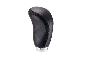 Πόμολο Λεβιέ Ταχυτήτων Δερμάτινο Οβάλ Μαύρο Με Μαύρη Ραφή