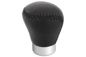 Πόμολο Λεβιέ Ταχυτήτων Δερμάτινο Τρυπητό Οβάλ Μαύρο Με Μαύρες Ραφές