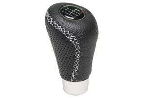 Πόμολο Λεβιέ Ταχυτήτων Universal Δερματίνη Μαύρο Με Άσπρη Ραφή Για Κανονική Όπισθεν 2505GRW