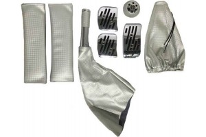 Πεντάλ Αλουμινίου Universal Racing Με Πόμολο Λεβιέ, Φυσούνα Ταχυτήτων / Χειροφρένου Ασημί Σετ 6 Τεμάχια
