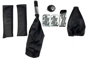 Πεντάλ Αλουμινίου Universal Racing Με Πόμολο Λεβιέ, Φυσούνα Ταχυτήτων / Χειροφρένου Μαύρο Σετ 6 Τεμάχια