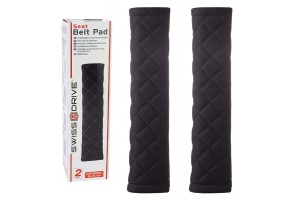 Μαξιλαράκια Ζώνης Ασφαλείας Swiss26x6.3cm Μαύρα Με Μαύρη Ραφή Ζευγάρι 2 Τεμάχια