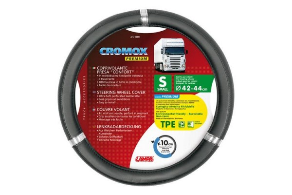 Καλυμμα Τιμονιου Φορτηγου Cromox ΜΑΥΡΟ/ΧΡΩΜΙΟ Οικολογικο Αοσμο (S) 42>44cm