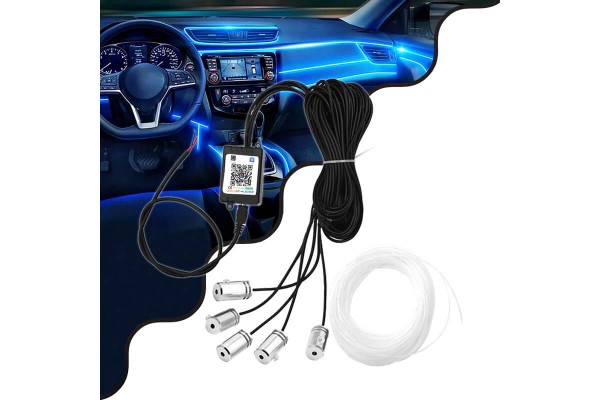 Διακοσμητικός Φωτισμός Κιτ Οπτικής Ίνας Αυτοκινήτου Dc 12V 10W Με Bluetooth & Εφαρμογή App Πολύχρωμο Rgb