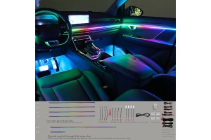 Ambient Light Διακοσμητικός Φωτισμός Κιτ Οπτικής Ίνας Αυτοκινήτου Με Bluetooth Μαύρο Χρώμα Με 18 Φώτα / 64 Χρώματα