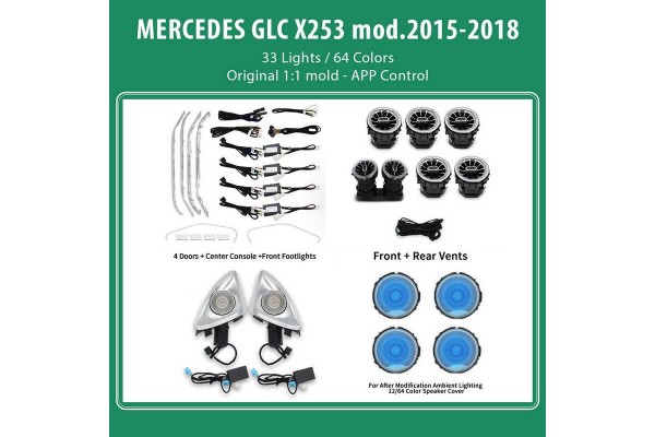 Ambient Light Full Kit Για Mercedes-Benz GLC-Class X253 19-22 Με Bluetooth Με 33 Φώτα / 64 Χρώματα