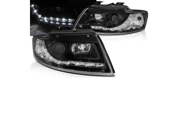 Μπροστινά Φανάρια Set Για Audi A4 B6 Cabrio 02-04 Drl Μαύρα H1/H1 Με Μοτέρ Junyan