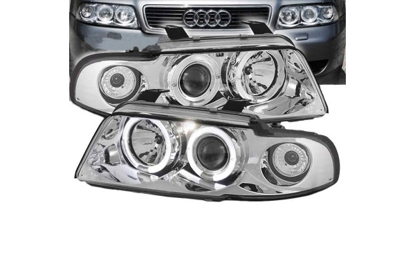 Μπροστινά Φανάρια Set Για Audi A4 B5 94-98 Angel Eyes Χρωμίου H1/H1 Sonar