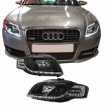 Μπροστινά Φανάρια Set Για Audi A4 B7 04-08 Drl & Led Tube & Led Signal Μαύρα H7/H1 Με Μοτέρ Reliable Auto Parts