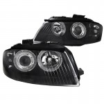 Μπροστινά Φανάρια Set Για Audi A3 8P 03-08 Angel Eyes Μαύρα H7/H7 Με Μοτέρ Depo