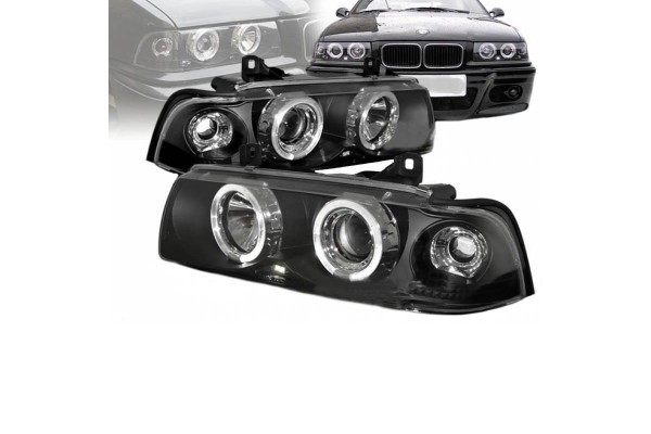 Μπροστινά Φανάρια Set Για Bmw 3 E36 90-99 Sedan / Compact / Touring Angel Eyes & Led Μαύρα H1/H1 Sonar