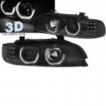 Μπροστινά Φανάρια Set Για Bmw 5 E39 95-03 3D Angel Eyes & Led Φλας Μαύρα H7/H1 Manual Reliable Auto Parts