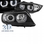Μπροστινά Φανάρια Set Για Bmw 3 E90 / E91 05-08 U-LED 3D Angel Eyes Μαύρα H7/H1 Sonar