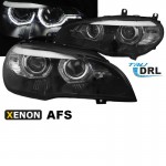 Μπροστινά Φανάρια Set Για Bmw X5 E70 07-10 3D Led Angel Eyes Μαύρα Xenon Afs D1S Με Μοτέρ Sonar