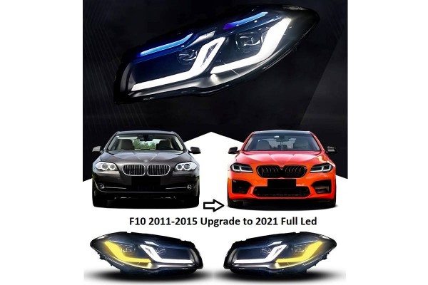 Μπροστινά Φανάρια Set Για Bmw 5 F10 /F18 11-17 G30 Look Full Led Laser Style Black Carner