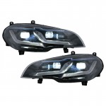 Μπροστινά Φανάρια Set Για Bmw X5 E70 07-14 Double L Led Bar Μαύρα Upgrade Xenon To Led Με Μοτέρ Carner