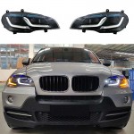 Μπροστινά Φανάρια Set Για Bmw X5 E70 07-14 Double L Led Bar Μαύρα Upgrade Xenon To Led Με Μοτέρ Carner