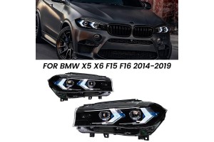 Μπροστινά Φανάρια Set Για Bmw X5 F15 (2013-2018) / X6 F16 (2014-2019) Conversion To G05 / G06 Look Μαύρα Carner