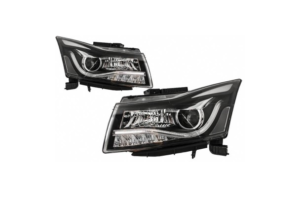 Μπροστινά Φανάρια Set Για Chevrolet Cruze 09-14 Tube Drl & Led Φλας Μαύρα H7/H1 Manual Carner