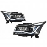 Μπροστινά Φανάρια Set Για Chevrolet Cruze 09-14 Tube Drl & Led Φλας Μαύρα H7/H1 Manual Carner