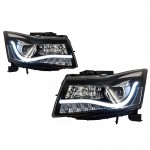 Μπροστινά Φανάρια Set Για Chevrolet Cruze 09-14 Tube Drl & Led Φλας Μαύρα H7/H1 Manual Carner