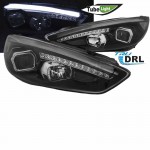 Μπροστινά Φανάρια Set Για Ford Focus 15-18 Tru Drl Tube Lights & Led Φλας Μαύρα H9/H1 Με Μοτέρ Junyan