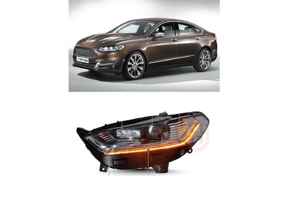 Μπροστινά Φανάρια Set Για Ford Mondeo mk5 13-16 Drl Chrome H7/Led Με Φλας Dynamic Carner