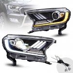 Μπροστινά Φανάρια Set Για Ford Ranger T7 T8 2016-2020 Munstang Look Drl Dynamic Μαύρα Full Led Με Μοτέρ