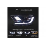 Μπροστινά Φανάρια Set Για Ford Ranger T7 T8 2016-2020 Munstang Look Drl Dynamic Μαύρα Full Led Με Μοτέρ