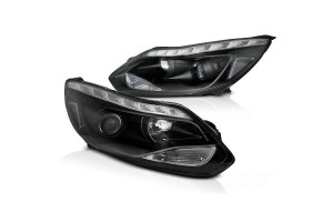Μπροστινά Φανάρια Set Για Ford Focus 11-14 Led Μαύρα H1/H7 Με Μοτέρ Depo