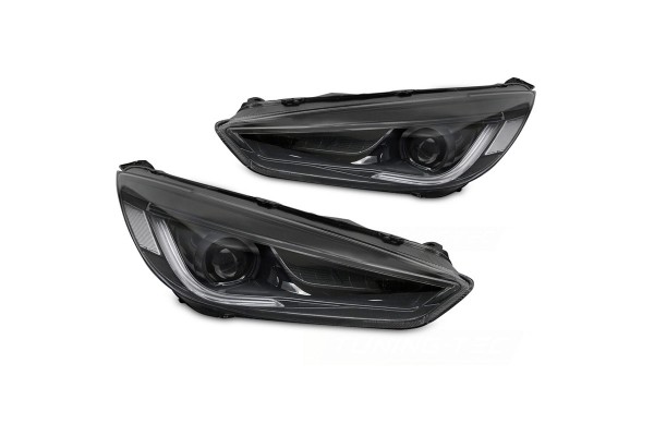 Μπροστινά Φανάρια Set Για Ford Focus MK3 15-18 Tru Drl Led Lights & Dynamic Led Signal Black H7/H7 Χωρίς Μοτέρ Junyan