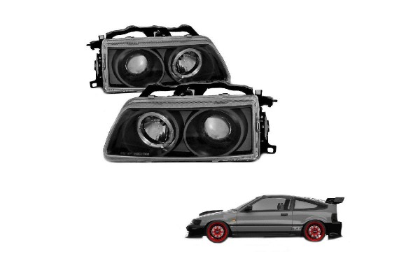 Μπροστινά Φανάρια Set Για Honda Crx 90-92 Angel Eyes Μαύρα H1/H1 Manual Sonar