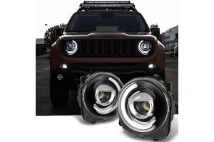 Μπροστινά Φανάρια Set Για Jeep Renegade 2014+ Drl Tube Lights Μαύρα H7 Manual Akkon