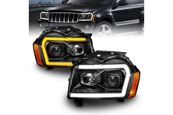 Μπροστινά Φανάρια Set Για Jeep Grand Cherokee 05-08 Wk Drl Led Tube Μαύρα H7/H1 Manual