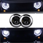 Μπροστινά Φανάρια Set Για Jeep Wrangler 96+ / Mercedes-Benz G-Class W463 / Hummer H1/H2 / Harley-Davidson Led Angel Eyes / Drl Projectors Μαύρα