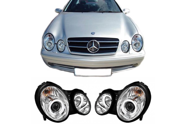 Μπροστινά Φανάρια Set Για Mercedes-Benz Clk W208 97-02 Ccfl Angel Eyes Χρωμίου H7/H1 Με Ρύθμιση Αέρος Sonar