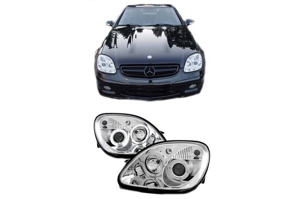 Μπροστινά Φανάρια Set Για Mercedes-Benz Slk R170 96-04 Angel Eyes Χρωμίου H1/H1 Manual Sonar