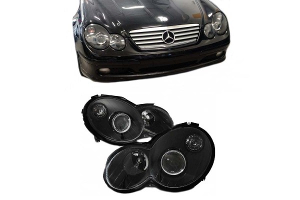 Μπροστινά Φανάρια Set Για Mercedes-Benz CL203 Sportscoupe 00-04 Projectors Μαύρα H7/H7 Με Ρυθμιστή Αέρος Depo