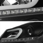 Μπροστινά Φανάρια Set Για Mercedes-Benz C-Class W204 11-14 Drl & Led Φλας Μαύρα H7/H7 Με Μοτέρ Sonar