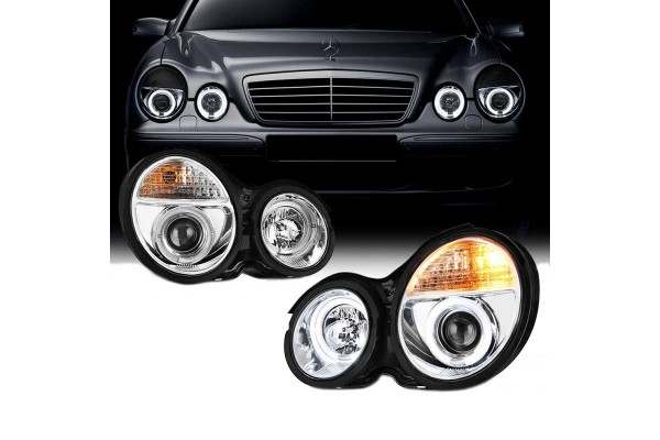Μπροστινά Φανάρια Set Για Mercedes-Benz E-Class W210 99-02 Angel Eyes Χρωμίου H7/H1 Manual Sonar