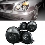 Μπροστινά Φανάρια Set Για Mercedes-Benz E-Class W210 95-99 Angel Eyes Μαύρα H7/H1 Manual Sonar