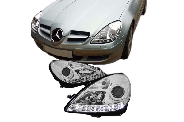 Μπροστινά Φανάρια Set Για Mercedes-Benz Slk R171 04-11 Drl Χρωμίου H7/H1 Με Μοτέρ Sonar