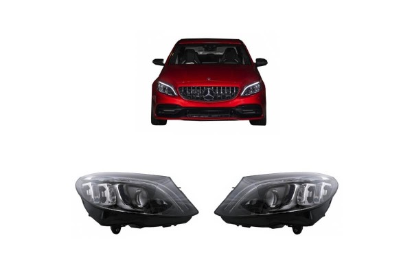 Μπροστινά Φανάρια Set Για Mercedes-Benz C-Class W205 14-18 Halogen Upgrade Σε Full Led Drl Μαύρα Με Μοτέρ Carner