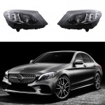 Μπροστινά Φανάρια Set Για Mercedes-Benz C-Class W205 14-18 Halogen Upgrade Σε Full Led Drl Μαύρα Με Μοτέρ Carner