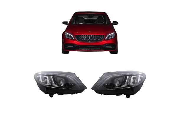 Μπροστινά Φανάρια Set Για Mercedes-Benz C-Class W205 14-18 Drl Full Led Multibeam Upgrade Από Αλογόνου Μαύρα Με Μοτέρ Carner