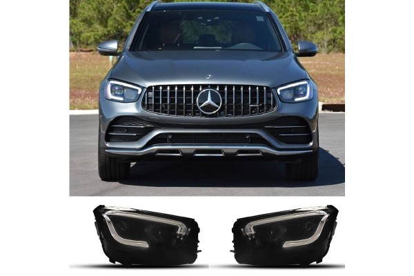 Μπροστινά Φανάρια Set Για Mercedes-Benz Glc C253/X253 Upgrade Σε Facelift Look 20210-2021 Μαύρα Full Led Drl Με Μοτέρ Carner