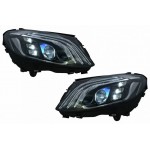 Μπροστινά Φανάρια Set Για Mercedes-Benz C-Class W205 14-20 Upgrade To Maybach Full Led Drl Μαύρα Με Μοτέρ Carner
